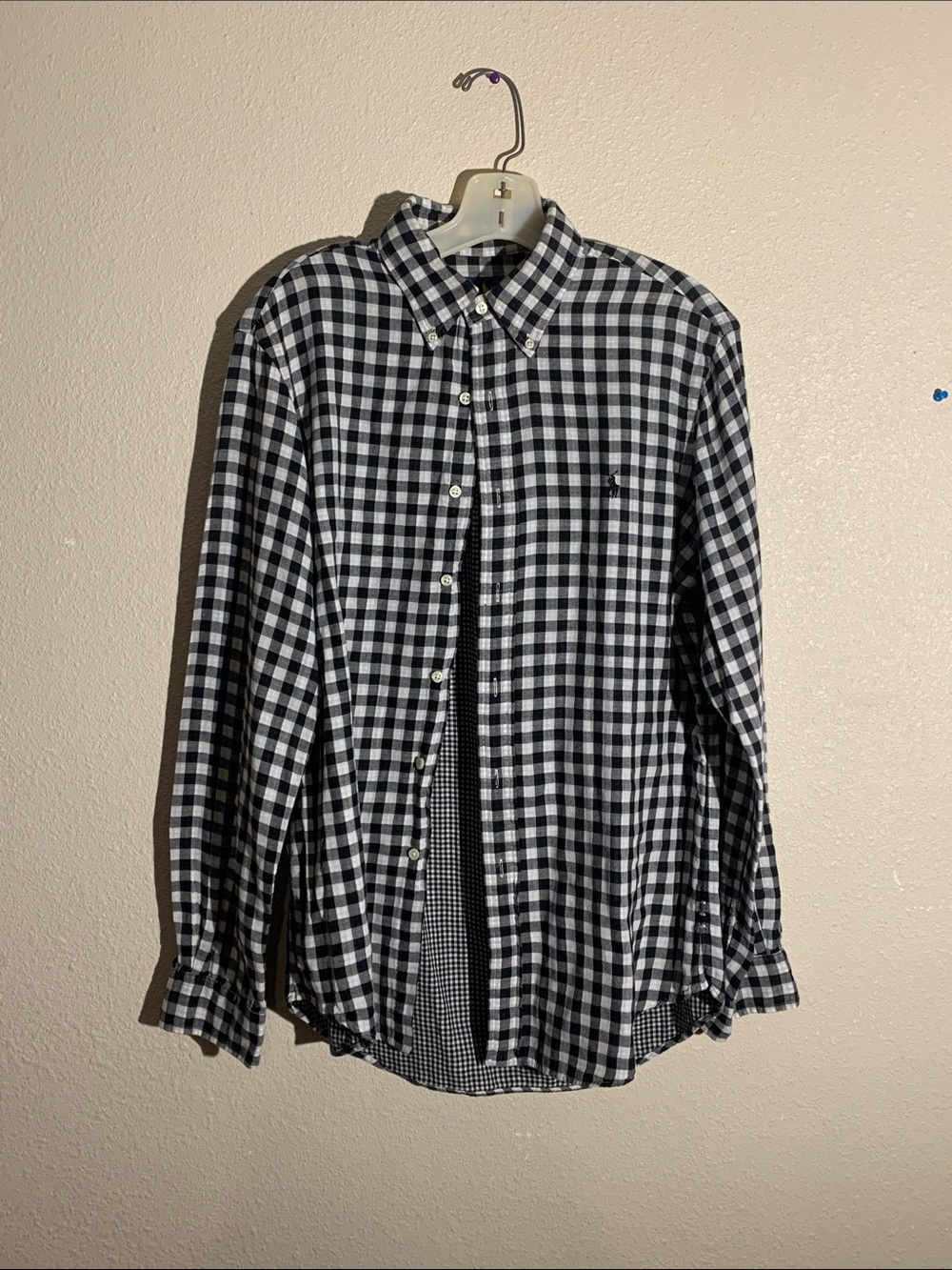 Mens Ralph Lauren Black and White Gingham Button-Down Shirt